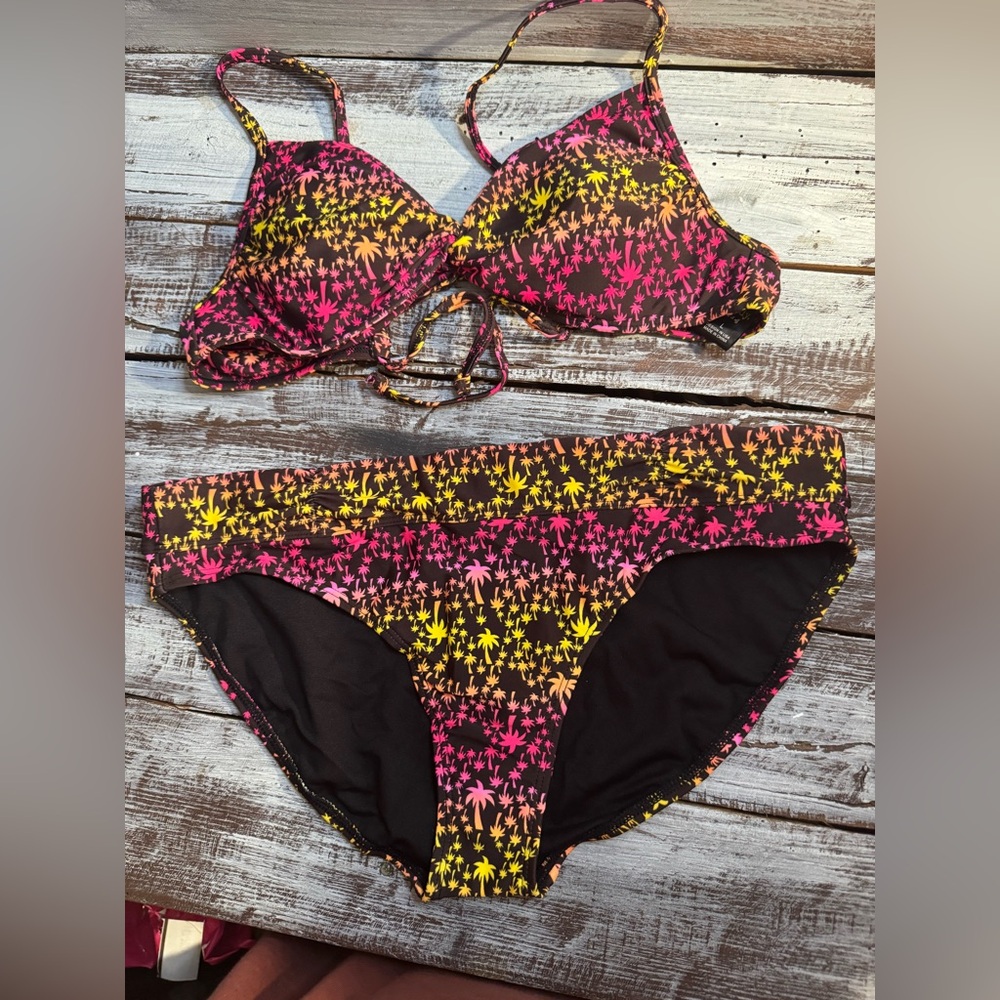SALE 2/$10
Floral Black Bikini Set with Pink and Yellow Accents